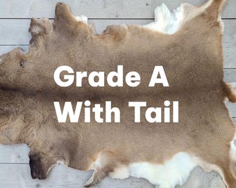 Whitetail Deer Hide, Grade A, Tanned Hair-On Leather Hide with Tail, White Tail Deer Skin for Crafts, Rug, Wall Decor, Made in USA