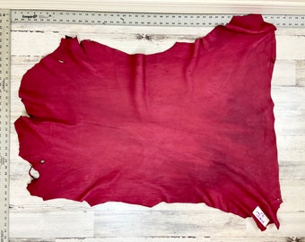 Deerskin, 9 Sqft, Deer Hide, Craft Grade Hide, 2-2.5 oz Deer Buckskin, Red Color, Made In The USA, #DSUN53RED-M