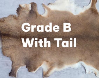 Whitetail Deer Hide, Grade B, Tanned Hair-On Leather Hide with Tail, White Tail Deer Skin for Crafts, Rug, Wall Decor, Made in USA
