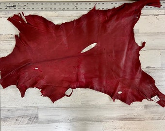 Goatskin, Craft Grade Hide, 2-3OZ, Leather Goat, Goat Hide, Red Color, Rough Hide, Made In The USA, #GR19,5.1 Sqft