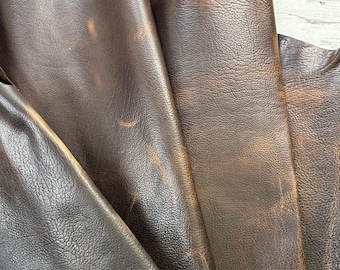 Piel de bisonte gruesa, marrón oscuro, de lado completo, 15-19 pies cuadrados, 4-4.5 oz, curtida al aceite con pull-up bicolor, perfecta para manualidades, hecha en EE. UU.