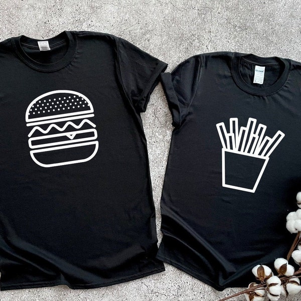 Burger And Fries Shirts, Couple Shirts, Matching Couple T-Shirt, Couple Tees, Matching Gift Set For Her For Him, Valentiens TShirt