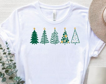 Camisa de árvores de Natal, camisa de árvore de Natal, camiseta de árvore de Natal, camiseta de feliz Natal, camiseta de férias, camisa de pinheiro, Natal em família