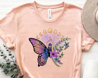 Butterfly Women Moon Phase Shirt, Mystic Butterfly T-Shirt, Mystical Women Witchy Shirt, Bohemian Moon Shirt, Spiritual Women Butterfly Tee