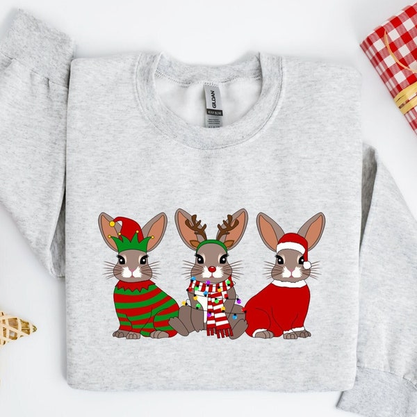 Rabbits Christmas Lights Sweatshirt, Cute Christmas Bunnies Sweater, Bunny Lover Xmas Hoodie, Merry Christmas Rabbit Shirt, Holiday Sweater