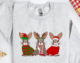 Konijnen Kerstverlichting Sweatshirt, Leuke Kerstkonijntjes Trui, Bunny Lover Kerst Hoodie, Vrolijk Kerst Konijn Shirt, Vakantie Trui