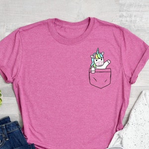 Unicorn In The Pocket Shirt, Pocket Unicorn T-Shirt, Unicorn Lover Tee, Minimalist Unicorn Shirts, Little Pony Pocket Shirt, Cute Pony Tee