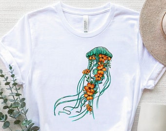 Floral Jellyfish Shirt, Ocean Jellyfish Lover T-Shirt, Jellyfish Tee, Marine Biology Shirt, Ocean Shirt, Ocean Animals Shirts, Aquarium Tee