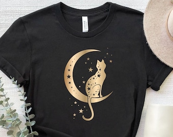 Cat In The Moon Shirt, Cat Lover T-Shirt, Cat And Moon Tee, Celestial Cat Shirt, Magical Cat T-Shirt, Witchy Cat Shirts, Aesthetic Cat Tee