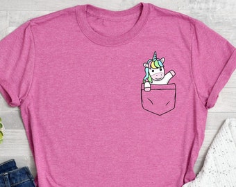 Unicorn In The Pocket Shirt, Pocket Unicorn T-Shirt, Unicorn Lover Tee, Minimalist Unicorn Shirts, Little Pony Pocket Shirt, Cute Pony Tee