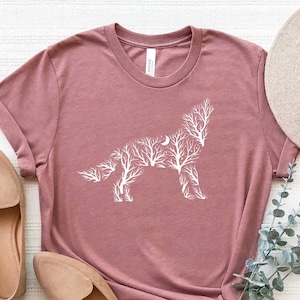 Wolf Shirt, Nature Shirt, Howling Wolf Shirt, Lone Wolf T-Shirt, Wolf Spirit Animal Shirt, Mountain Wolf Lover Shirt, Floral Wolf Shirt