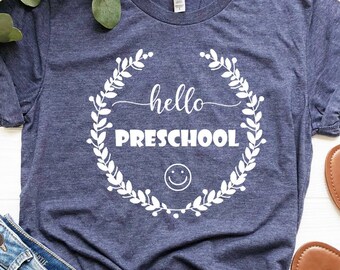 Koszulka przedszkolna, koszulka Hello Preschool, koszulka dla przedszkolaków, koszulka Hello Preschool, prezent na koszulkę, pierwszy dzień szkoły, koszulka z powrotem do szkoły