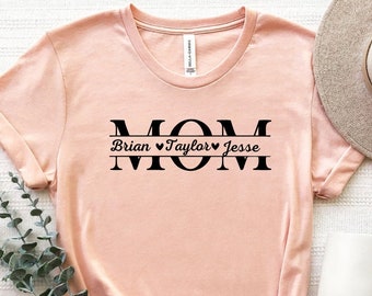 Camisa personalizada de mamá con nombre de niño, camisa de mamá personalizada, camiseta de nombre de niño, regalo de mamá personalizada, regalo de día de la madre, camisa con nombre de mamá, linda camiseta de mamá