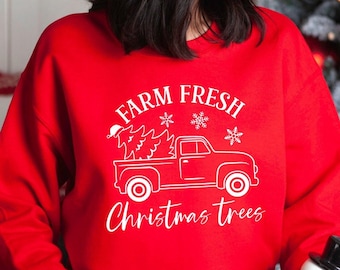 Boerderij Verse Kerstbomen Sweatshirt, Kerstbomen Trui, Boerderij Frisse Trui, Kerst Hoodie, Pine Tree Shirt, Christmas Tee