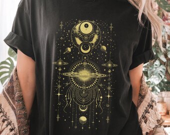 Mystic Moon Planets Shirt, Crescent Moon Shirt, Mystic Moon Shirt, Astrology Shirt, Spiritual Moon Shirt, Occult Shirt, Cosmic Witchy Shirts