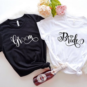 Groom And Bride Shirt, Cute Bride Groom Set, Honeymoon Shirt, Wedding T-Shirt, Bridal Party Shirt, Bachelor Party Tee, Bride Groom T-Shirt