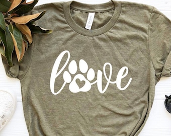 Love Paw Shirt, Hond Lover T-Shirt, Love Sign met Paw Shirt, Paw Shirt, Hond Zus Shirt, Aangepaste Hond Shirt