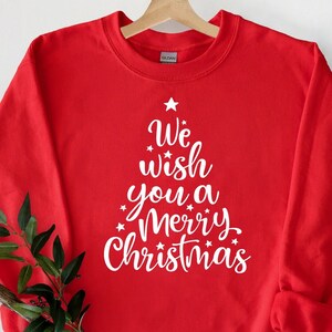 Ti auguriamo una buona felpa natalizia, felpa dell&#39;albero di Natale, maglione di famiglia di Natale, maglione di Natale, camicia di buon Natale