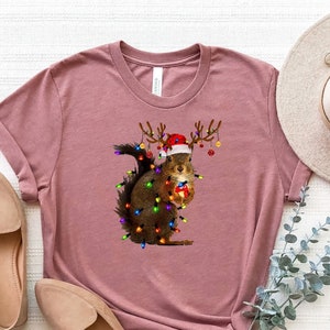 Christmas Squirrel Lights Shirt, Christmas T-Shirt, Funny Christmas Shirt, Cute Christmas Tee Women, Christmas Gift For Women, Holiday Shirt