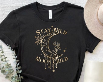 Camiseta Stay Wild Moon para niños, camiseta Stay Wild Moon para niños, camiseta Celestial Floral Moon, camiseta hippie, camiseta boho mística, camiseta Moon Child Gifts