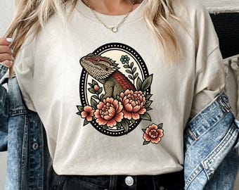 Chemise traditionnelle de dragon barbu, cadeau d'animal de compagnie d'amant de dragon barbu, T-shirt floral de dragon barbu