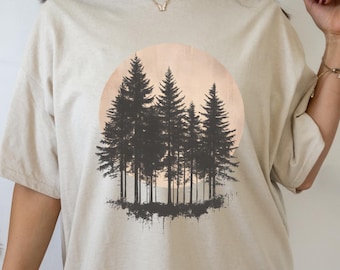 Retro Sunset Pine Trees Shirt, Pine Tree T-Shirt, Mountain Forest Shirt, Retro Forest Shirt, Outdoorsy Shirt, Camping Life Shirt, Nature Tee