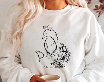 Floral Cute Fox Sweatshirt, Fox Shirts, Floral Fox Sweater, Fox Hoodie, Animal Lover Sweater, Fox Lover Gift Sweater, Cottagecore Sweatshirt