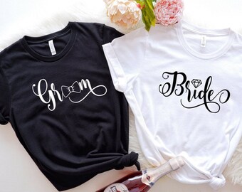 Groom And Bride Shirt, Cute Bride Groom Set, Honeymoon Shirt, Wedding T-Shirt, Bridal Party Shirt, Bachelor Party Tee, Bride Groom T-Shirt