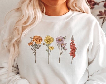 Birth Month Flowers Sweatshirt, Custom Birth Flowers Sweater, Birth Flower Hoodie, Mothers Day Shirt, Gift For Grandma, Birthday Flower Tee