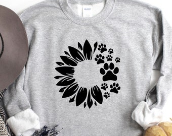 Sunflower Dog Paw Sweatshirt, Dog Lover Paw Sweater, Dog Lover Hoodie, Floral Dog Paw Shirt, Dog Owner Hoodie, Dog Mom Sweater, Dog Tee
