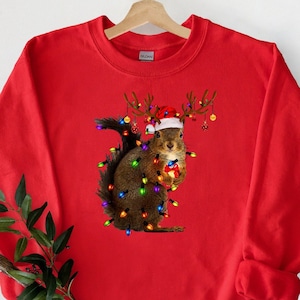 Christmas Squirrel Lights Sweatshirt, Christmas Squirrel Hoodie, Christmas Lights Sweater, Christmas Squirrel Gift, Cute Christmas Sweater