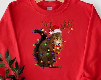 Christmas Squirrel Lights Sweatshirt, Christmas Squirrel Hoodie, Christmas Lights Sweater, Christmas Squirrel Gift, Cute Christmas Sweater