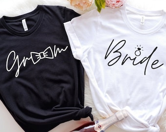 Bräutigam Hemd, Braut und Bräutigam Shirts, Hochzeit Shirts, Braut Bräutigam passende Shirts, Flitterwochen Shirt, Fliege und Ring Shirt