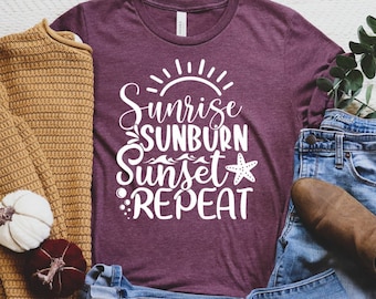 Zonsopgang Sunburn Sunset Repeat Shirt, Zomer Shirts, Sunkissed T-Shirt, Vakantie Shirt, Zomer T-Shirt, Zomer T-Shirt, Zomer T-Shirt