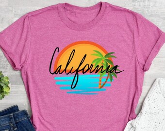 Camisa de playa de California, camiseta de California, camisa de Los Ángeles, camisa de verano de California, camiseta de Chica de Cali, camiseta de California, camisa de atardecer de playa