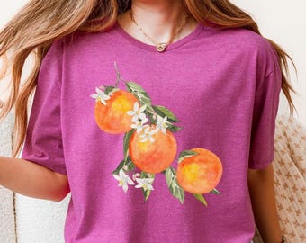 Vintage Orange Shirt, Art Graphic Fruit Shirt, Pastel Drawing Oranges Shirt, Foodie Vintage Graphic Shirt, Aesthetic Fruit Shirt Flowers