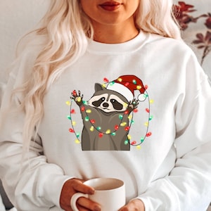 Christmas Racoon Sweatshirt, Funny Christmas Lights Raccoon Sweater, Happy Holiday Christmas Shirt, Christmas Racoon Shirt, Funny Animal Tee