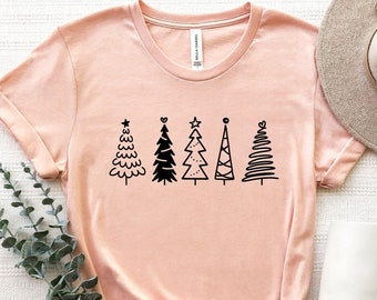 Camisa de árvores de Natal, camiseta de pinheiros, camisa de Natal, camiseta com enfeites de Natal, camiseta de inverno, presente de Natal, camiseta fofa de árvore de Natal