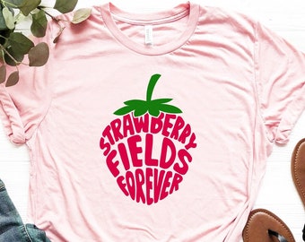 Koszula Strawberry Fields Forever, Klasyczna koszulka rockowa, Koszulka dla miłośników muzyki rockowej w stylu retro, Koszulka hipisowska, Koszulka rockowa z lat 70., Koszulka Lennon