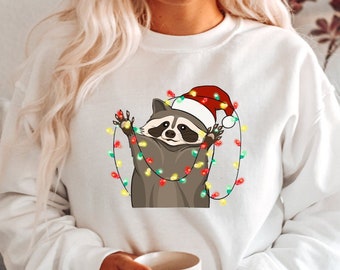 Sudadera Christmas Racoon, Suéter Funny Christmas Lights Raccoon, Happy Holiday Christmas Shirt, Christmas Racoon Shirt, Funny Animal Tee