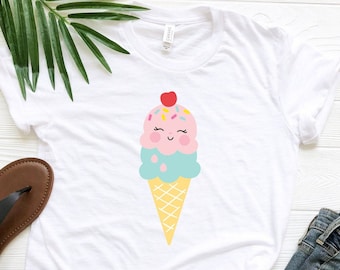 Chemise de crème glacée, chemise de crème glacée Kawaii, t-shirt de crème glacée mignon, tee d’été de crème glacée, chemise d’été, chemise de plage, chemise d’amateur de crème glacée