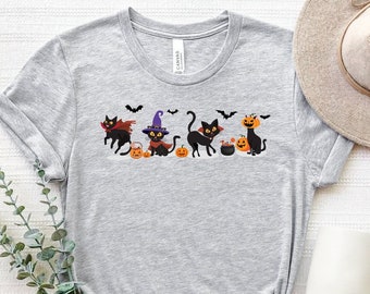 Halloween svart katt-tröja, svarta katter-t-shirt, rolig svarta katter-t-shirt, Halloween-t-shirt, läskiga pumpor-tröja, läskig natt-t-shirt, katt-t-shirt