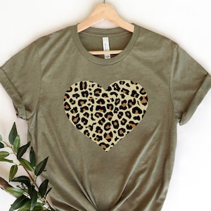 Leopard Print Heart Shirt, Leopard Heart T-Shirt, Cute Valentines Day Heart Shirt, Valentines Day Love Tee, Valentine Shirt Heart Women
