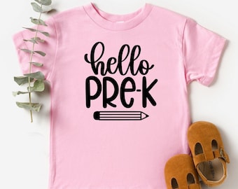 Koszulka Hello Pre-K, Koszulka Pre-K, Koszulka przedszkolna, Koszulka z powrotem do szkoły, Pierwszy dzień szkoły, Koszulka przedszkolna