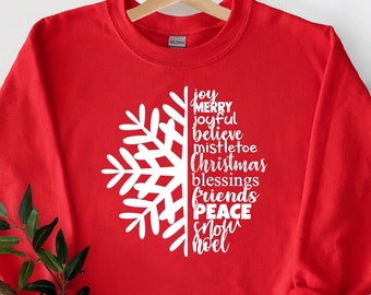 Joy Merry Believe Snowflake Sweater, Snowflake Sweatshirt, Snowflake Winter Christmas Sweater, Believe Hoodie, Xmas Joyful Peace Hoodie