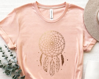 Golden Dreamcatcher Shirt, Celestial Moon Dreamcatcher T-Shirt, Boho Dreamcatcher Tee, Crescent Shirts, Astrology Tee, Spiritual Moon Shirts