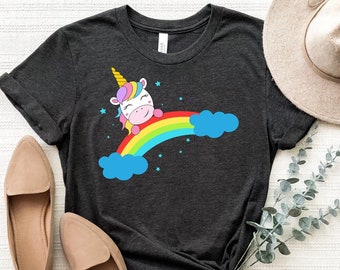 Regenbogen Einhorn Shirt, Einhorn Mädchen Geburtstag T-Shirt, Einhorn Regenbogen T-Shirt, Mädchen Geburtstagsgeschenk, Einhorn Party Shirts, Süßes Einhorn Shirt