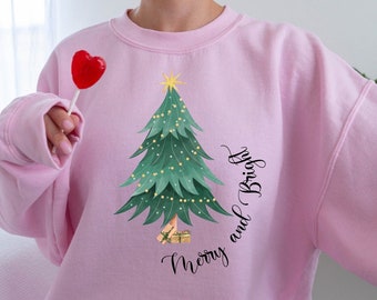 Merry And Bright Christmas Sweatshirt, Merry Christmas Hoodie, Christmas Tree Sweatshirt, Christmas Tree Sweater, Cute Christmas Shirt Women