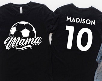 Soccer Mama Aangepaste Naam en Nummer Shirt, Voor en Achter Voetbal T-Shirt, Soccer Moms Gift, Unisex Soccer Mom Tee, Soccer Team Shirts