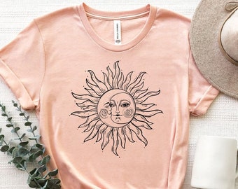 Sonne und Mond Gesicht Shirt, Mystische Sonne Und Mond T-Shirt, Boho Sonne Shirt, Himmlisches T-Shirt, Tarot Shirt, Boho Sonne Mond T-Shirt, Yoga Shirt